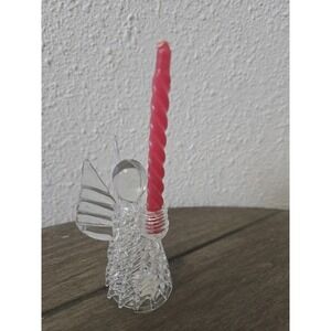 Vintage Silvestri Clear Glass Christmas Angel Figure Candle Holder #10409 AS IS